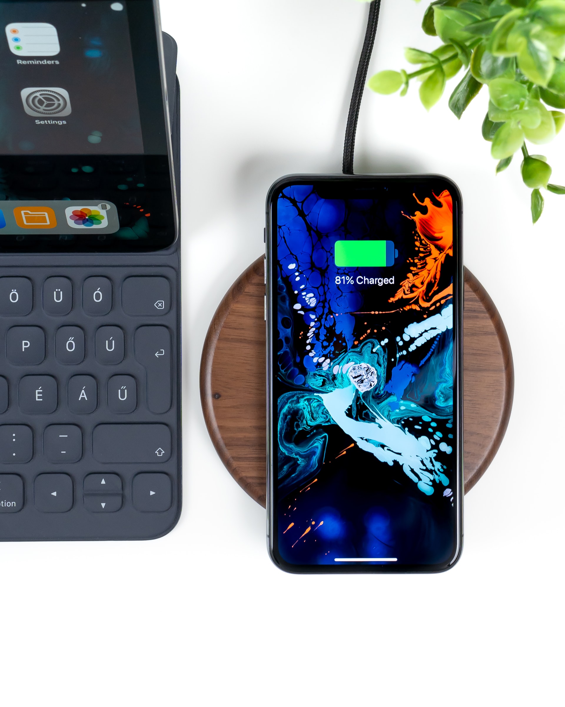 Phone sitting on a wireless charging pad